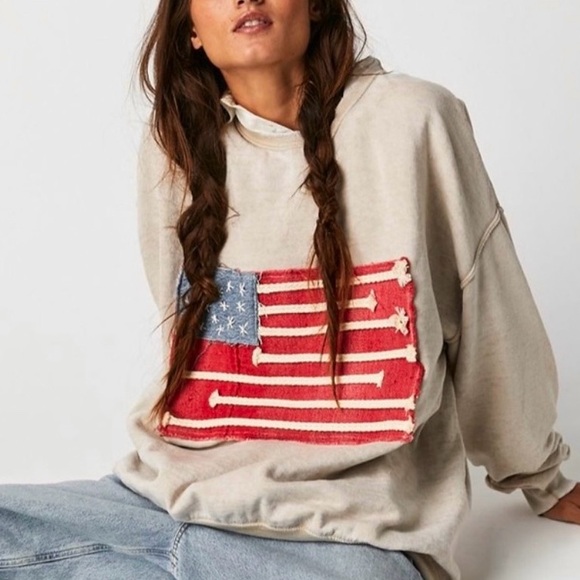 NEW Tricia Fix x Free People Americana Flag USA Sweatshirt - Picture 14 of 16